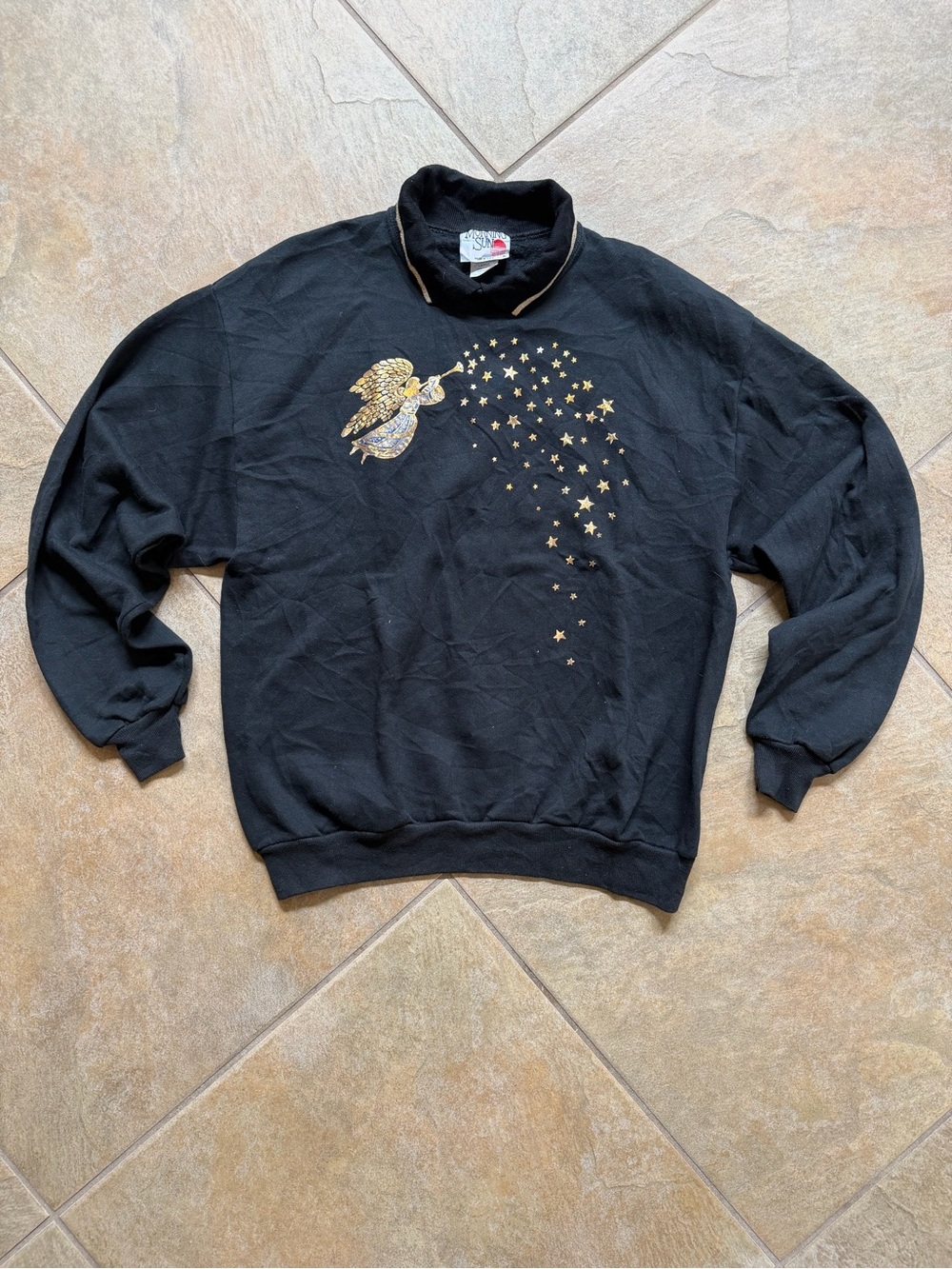 Black Men's Sweater with Gold Angel & Star Embroidery
